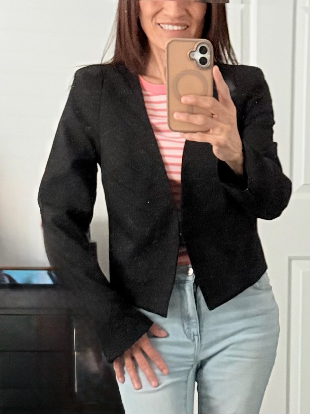 Legacy Black Cropped Open-Front Blazer